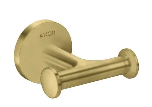Wandmontierter Handtuchhaken in gebürstetem Messingfinish von AXOR, mit zwei Aufhängemöglichkeiten zur Verwendung in Badezimmer oder Küche.